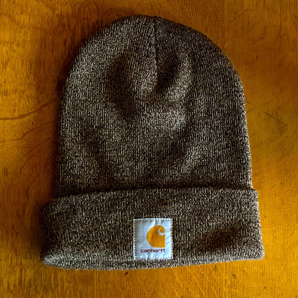 Carhartt brown beanie winter hat with folding brim, adult one size fits all